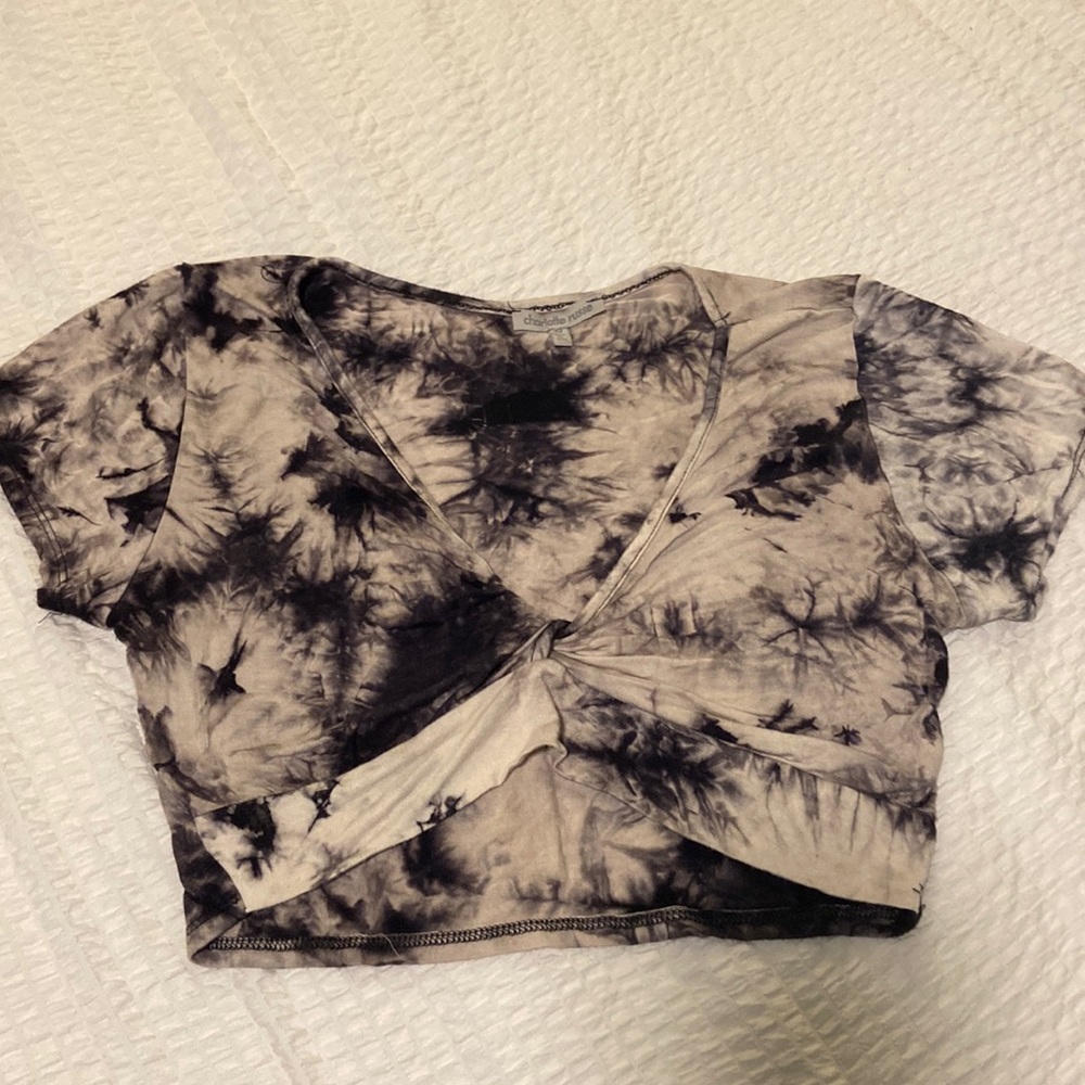 Black white and gray tie-dye crop top
